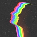 Man face outline. LGBT rainbow. Abstract human silhouette in space