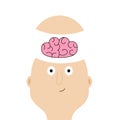 Man face portrait. Bald guy face. Human brain in head. Smiling happy emotion. Cute cartoon funny character. Successful businessman