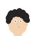 Man face portrait. Guy face head. Smiling happy emotion. Cute cartoon funny character. Black hair. Curl hairstyle. Successful