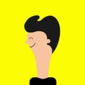 Man face profile. Guy face head. Cute cartoon funny character. Successful businessman. Smiling happy emotion. Black hair. Curl
