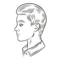 Man face profile portrait, male head side view outline icon. User avatar. Businessman, model hairstyle. Vector