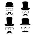 Man faces with glasses, mustache, hats. Photo props collections. Retro party set. Vector Royalty Free Stock Photo