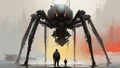 Facing the giant spider robot Royalty Free Stock Photo