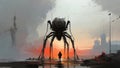 Facing the giant spider robot Royalty Free Stock Photo