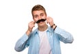 Man with fake mustaches Royalty Free Stock Photo