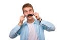 Man with fake mustaches Royalty Free Stock Photo