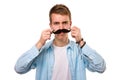 Man with fake mustaches Royalty Free Stock Photo