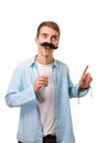 Man with fake mustaches Royalty Free Stock Photo