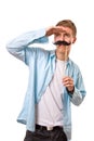 Man with fake mustaches Royalty Free Stock Photo