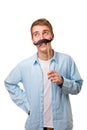 Man with fake mustaches