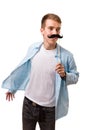 Man with fake mustaches Royalty Free Stock Photo