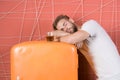 Man falling asleep during his breakfast after overtime work Royalty Free Stock Photo