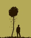 man and falling tree, silhouette