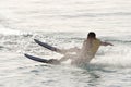 Man falling while waterskiing. Silver lagoon. Beautiful splashes. Royalty Free Stock Photo