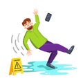 Man Falling On Wet Floor Near Caution Sign Vector Royalty Free Stock Photo