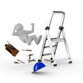 Man falls from ladder on white background Royalty Free Stock Photo
