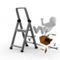 Man falls from ladder on white background