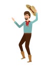 Man farmer dancing with straw hat