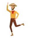 Man farmer dancing with straw hat