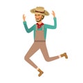 Man farmer dancing with straw hat