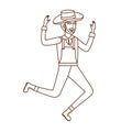 Man farmer dancing with straw hat