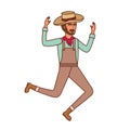 Man farmer dancing with straw hat