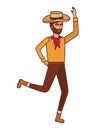 Man farmer dancing with straw hat