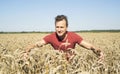 Man farmer in rye field