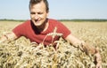 Man farmer in rye field