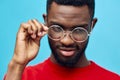 man fashion american blue portrait style stylish glasses black expression model african Royalty Free Stock Photo