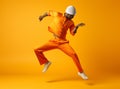 Man fashion trendy afro jump trampoline handsome african emotion adult orange guy funny style black
