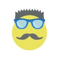 Man with a fashionable haircut with sunglasses and moustache. Yellow smile.