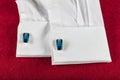 Morning of the groom. cufflinks. men`s shirt Royalty Free Stock Photo