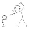 Man or Father Yelling at Small Child or Boy, Vector Cartoon Stick Figure Illustration Royalty Free Stock Photo