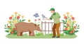 Man feeding a bear in a gentle forest setting, nature interaction, vector design Generative AI Royalty Free Stock Photo