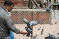 Man Feeding Pigeon Royalty Free Stock Photo