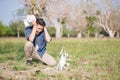 Man with crashed drone Royalty Free Stock Photo