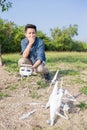 Man with crashed drone Royalty Free Stock Photo