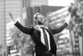 man feel freedom. professional bearded ceo celebrating success. mature businessman Royalty Free Stock Photo