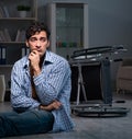 Man fell off wheelchair sitting on the floor Royalty Free Stock Photo