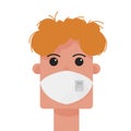 Man with ffp2 mask and health immune passport after covid-19 vaccine in the airport. Post pandemic travel. Flat cartoon