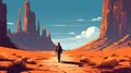 journey man adventure backpack trek desert exploration travel walking landscape hike. Generative AI.