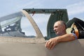 Man in fighter cockpit Royalty Free Stock Photo