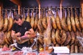 Butcher filets Spanish ham Iberico, Valencia, Spain Royalty Free Stock Photo