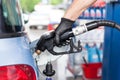 Man filling fuel in car at gas station