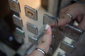 Man finger press on open sign button on elevator Royalty Free Stock Photo