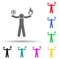 Man with fire snowflake multi color style icon. Simple glyph, flat vector of special human powerful icons for ui and ux, website