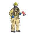 Man in firefighter uniform vector illustration sketch hand drawn