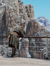 Man with First World War Soldier Clothes: Lagazuoi in Italian Dolomites Alps