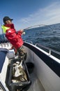 Man fishing for cods at sea Royalty Free Stock Photo